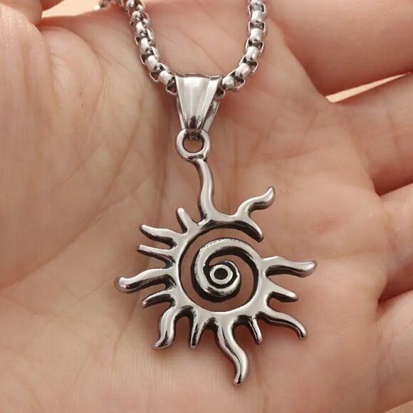 Spiral Sun Silver Tone Pendant and Necklace #1375 - Picture 3 of 12